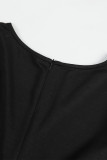 Black Long Sleeve V Neck Twist Front Slit Long Dress