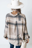 Khaki High Low Brushed Plaid Oversize Shirt