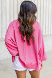 Rose Textured V Neck Drop Shoulder Loose Top