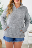 Gray Heathered Turn-down Zip Collar Plus Size Sweatshirt