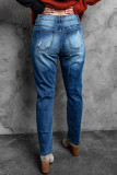 Plaid Patchwork Straight Leg Distressed Jeans