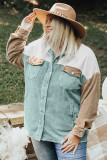 Color Block Buttoned Pocket Corduroy Plus Size Jacket