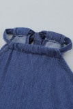 Blue Halter Neck Denim Tank Top