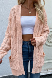 Plain Cable Knit Pocketed Open Front Sweater Cardigans