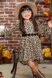 Girls Hi-lo Crochet Trim Ruffled Sleeve Leopard Dress
