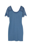Blue Lace Sleeve Ribbed Bodycon Dress
