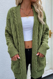 Plain Cable Knit Pocketed Open Front Sweater Cardigans