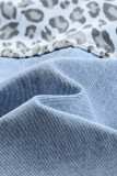 Sky Blue Plus Size Leopard Ripped Cropped Denim Jacket