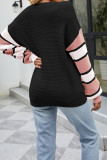 Colorblock Splicing Lantern Sleeves Waffle Knit Top