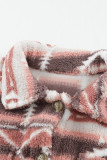 Pink Tribal Print Pocket Buttoned Sherpa Jacket