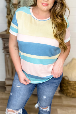 Plus Size Short Sleeve Striped Knit Top