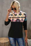 Black Aztec Print Color Block Hoodie