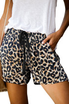 Leopard Print Drawstring Casual Elastic Waist Pocketed Shorts