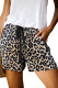 Leopard Print Drawstring Casual Elastic Waist Pocketed Shorts