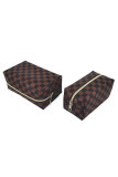 Brown PU Plaid Zipper Clutch Cosmetic Bag MOQ 3pcs