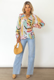 Multicolor Tropical Fish Skin Crinkle Long Sleeve Shirt