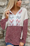 Tribal Chevron Color Block Hooded Sweatshirt with Kangaroo Pocket