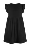 Plain V Neck Ruffles Pockets T Shirt Dress