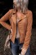 Brown Moto Suede Lapel Collar Zipper Long Sleeve Jacket
