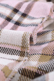 Pink Geometric Plaid Print Pocketed Shirt
