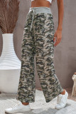 Camouflage Print Drawstring Waist Wide Leg Pants