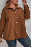 Brown Corduroy Open Button Plus Size Shirt