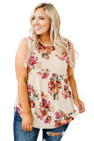 Beige Floral Print Plus Size Tank