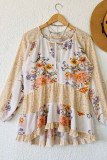 Yellow Floral Print V Neck Ruffled Blouse