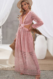 Cut out Lace Bubble Sleeve Maxi Dress