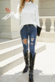 Plain Turtle Neck Tie Sleeves Knit Sweaters