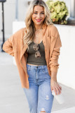 Apricot Textured Raw Edge Trim Buttons Shirt