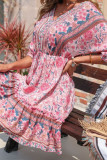 Boho Floral Print V Neck Loose Dress Unishe Wholesale
