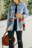 Aztec Splicing Buttons Up Denim Jacket Shacket Unishe Wholesale