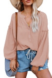 Pink Casual Balloon Sleeve Crinkled Top