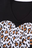 Heart-shape Leopard Print V Neck T-shirt Dress