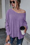 Purple Tie Plunging Back Dolman Sleeve Oversize Top