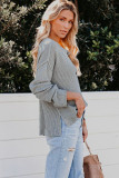 Gray Buttoned Side Split Knit Sweater