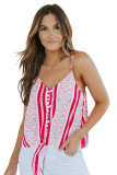 Boho Print V Neck Front Buttons Thin Straps Tank