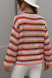 Colorful Stripes Colorblock Hollow Out Knitting Pullover Sweater