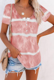 Red Buttoned Tie-dye Short Sleeve Top