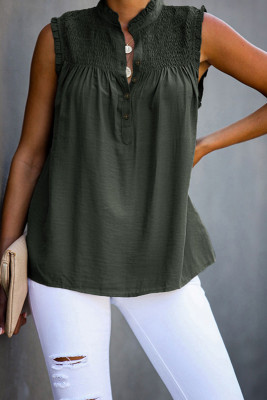 Green Frilled Tank Top with Buttons