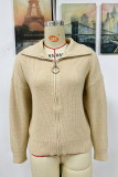 Plain Stand Collar Open Zipper Knit Cardigans