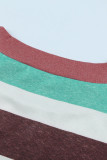 Brown One Shoulder Striped Color Block Lantern Long Sleeve Top