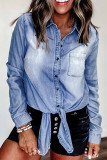 Blue Washed Pocketed Denim Shirt