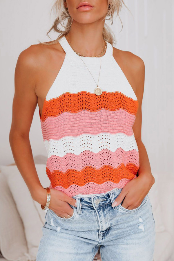 Orange Knit Colorblock Tank Top