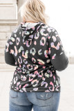Gray Plus Size Leopard Waffle Knit Hoodie
