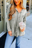Plain Waffle Knit Open Button Pockets Shirts