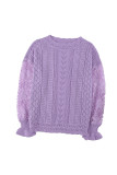 Purple Crochet Lace Pointelle Knit Sweater