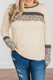 Plus Size Leopard Stitching Long Sleeve Top