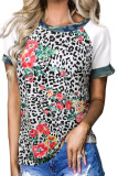 Leopard Floral Camouflage Raglan Sleeve Blouse